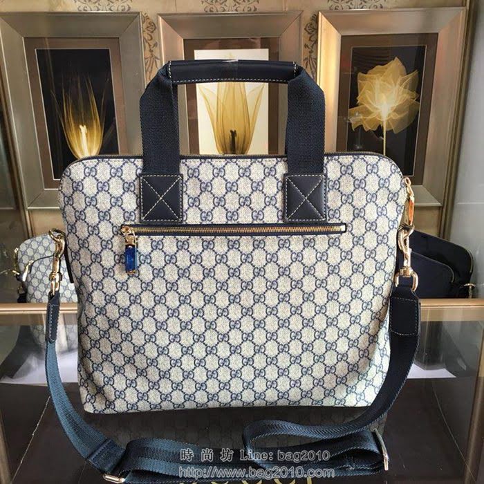 GUCCI 古馳男包 新款 854361 Gucci專用進口雙G防水料配頭層牛皮 大號 男士手提包